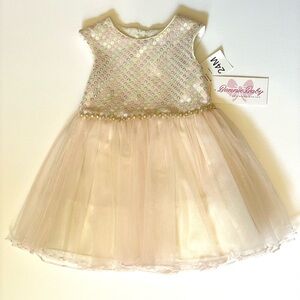 Bonnie Baby 24M Peach Sequin Formal Dress Sleeveless Tulle Skirt Rhinestone NWT!